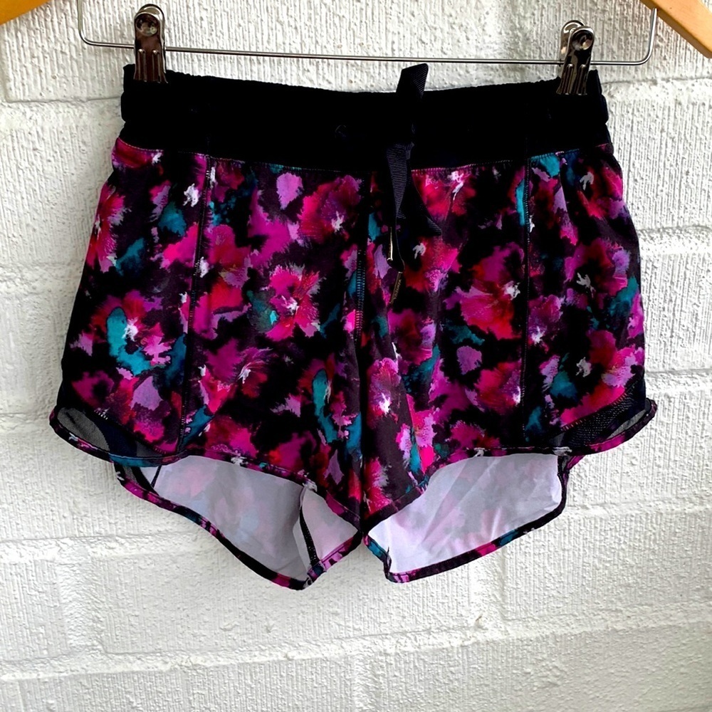 Lululemon Hotty Hot Black Purple Floral Watercolor Shorts